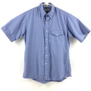 LL Bean Short Sleeve Button Front Shirt Blue on Blue Checker Stripe